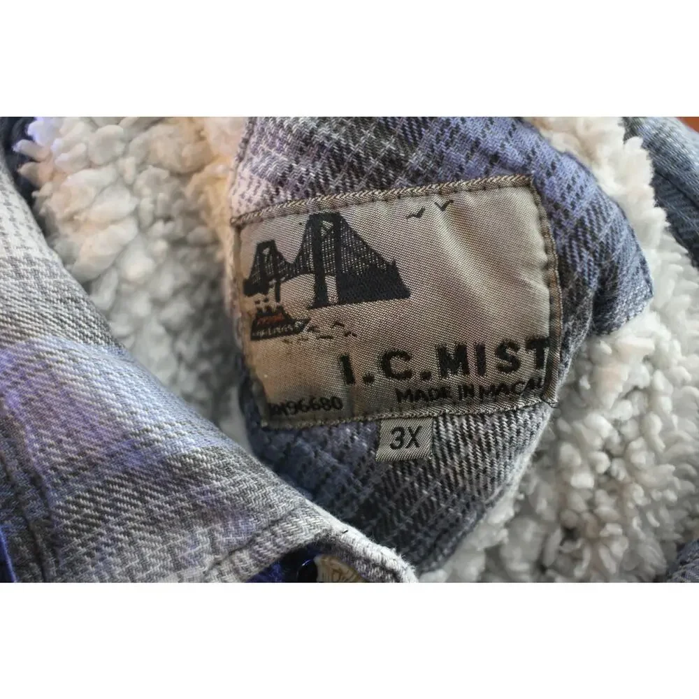 Vintage I.C. Mist Sherpa Lined Plaid Flannel Jacket 3X Heavyweight Workwear